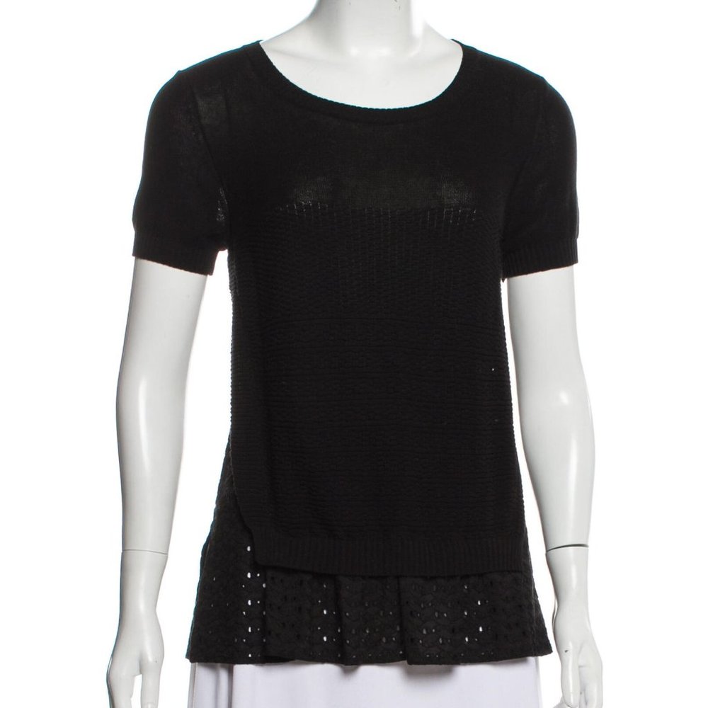 PIAZZA SEMPIONE Black Scoop Neck Short Sleeve Sweater | Size XS